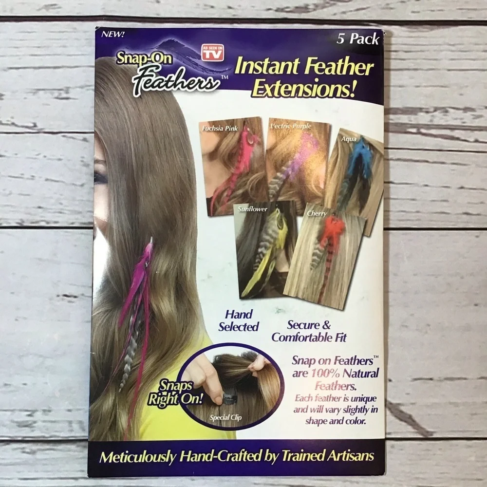(2)- As Seen On TV Snap on Feathers Hair Clips